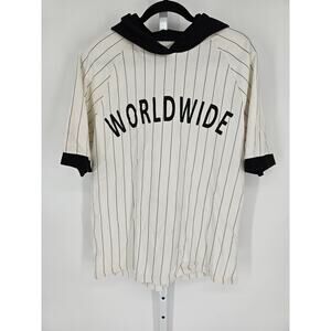 World Wide Men's Short Sleeve White Striped Hooded Top Size XL